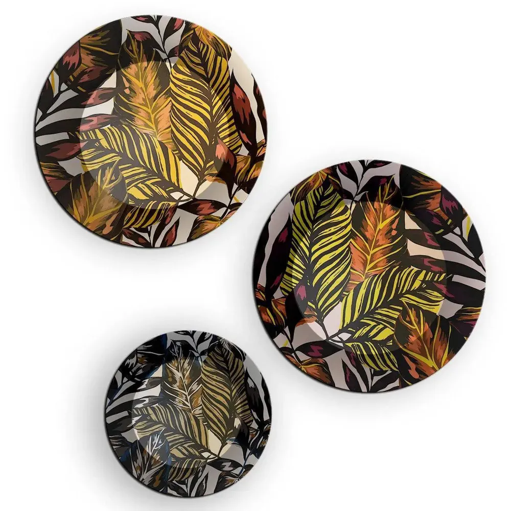 Luxury Ceramic Wall Plates With Leaves Art Pattern Design, Wall Hanging.