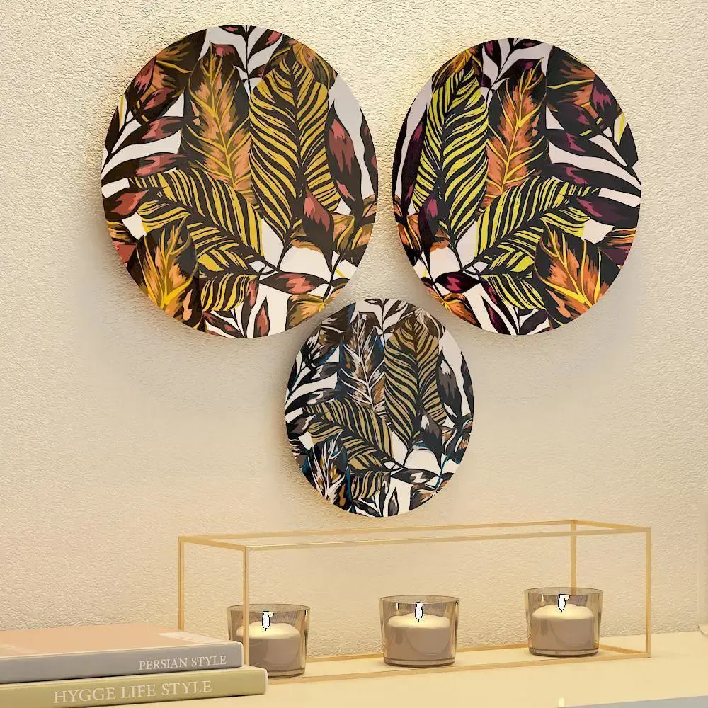 Luxury Ceramic Wall Plates With Leaves Art Pattern Design, Wall Hanging.