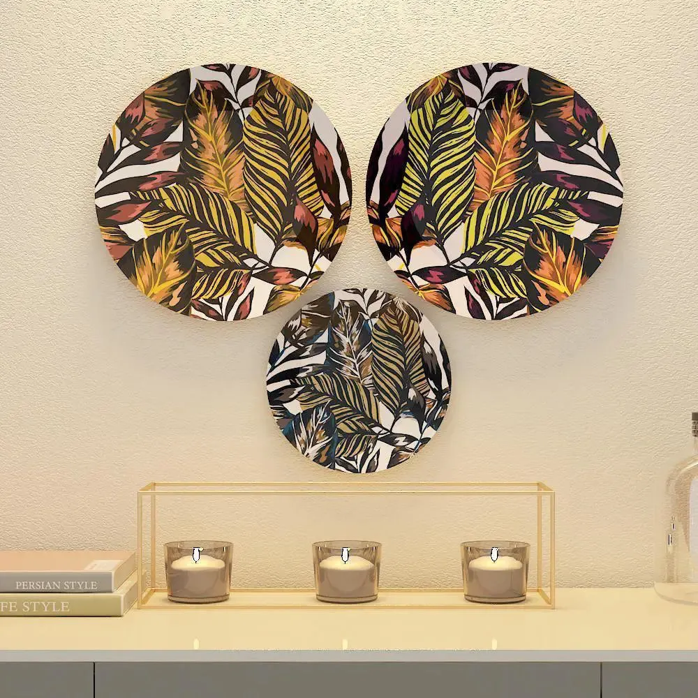 Luxury Ceramic Wall Plates With Leaves Art Pattern Design, Wall Hanging.