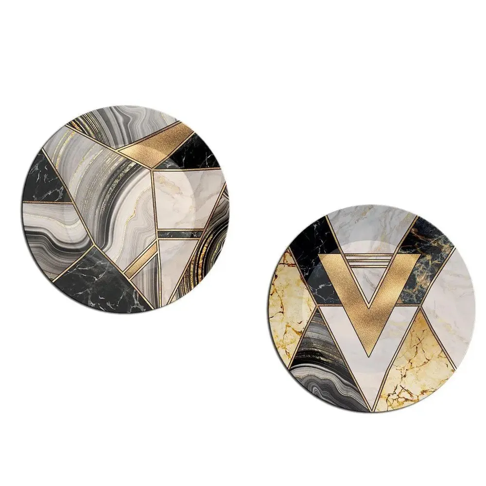 Luxury Ceramic Wall Plates With Marble Texture Geometric Art, Wall Hanging.
