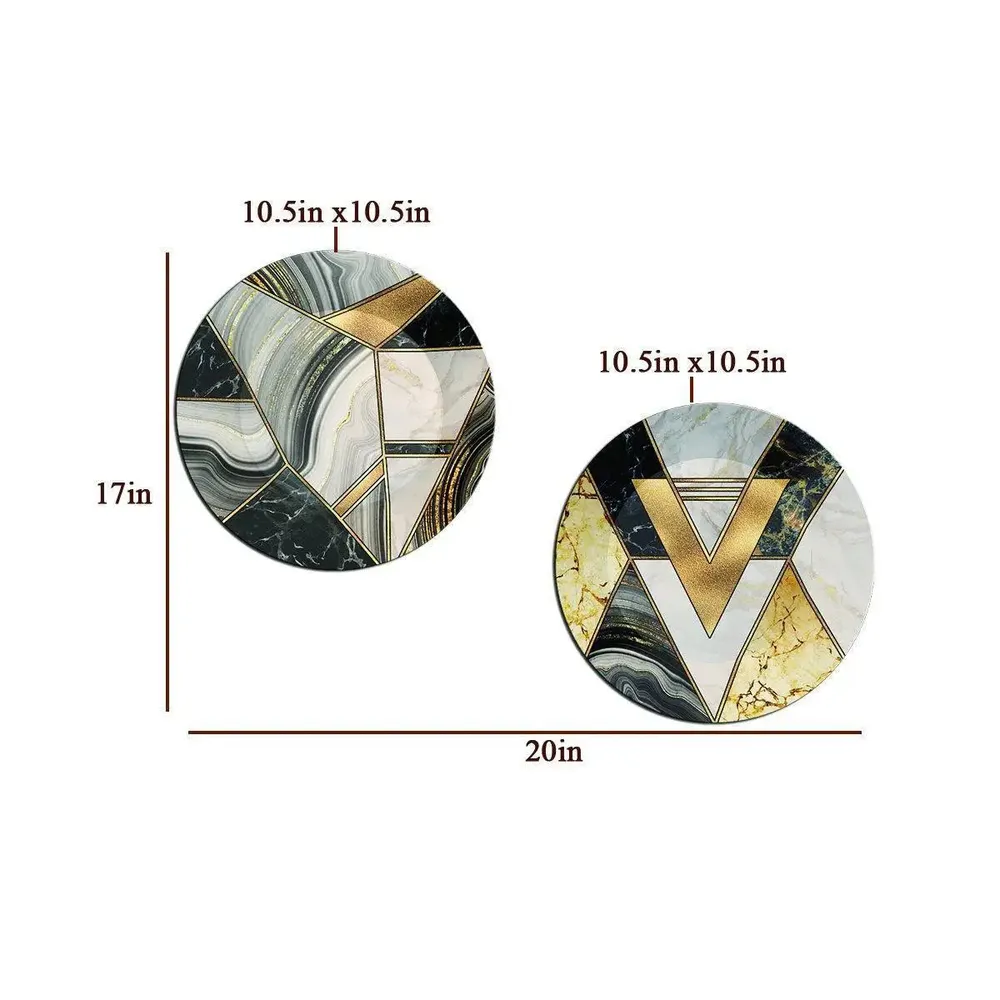 Luxury Ceramic Wall Plates With Marble Texture Geometric Art, Wall Hanging.