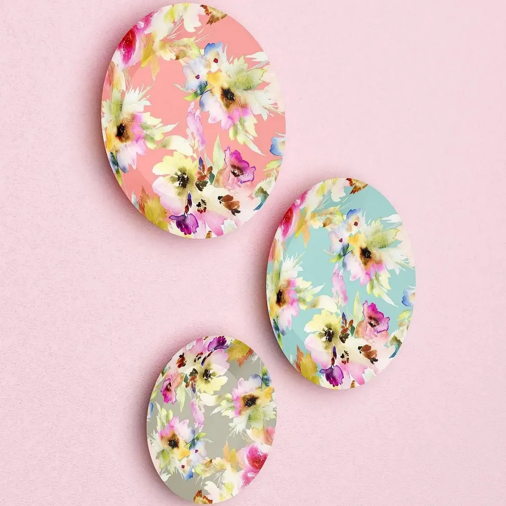 Luxury Floral Design Ceramic Wall Plates, Wall Hanging Plate Set