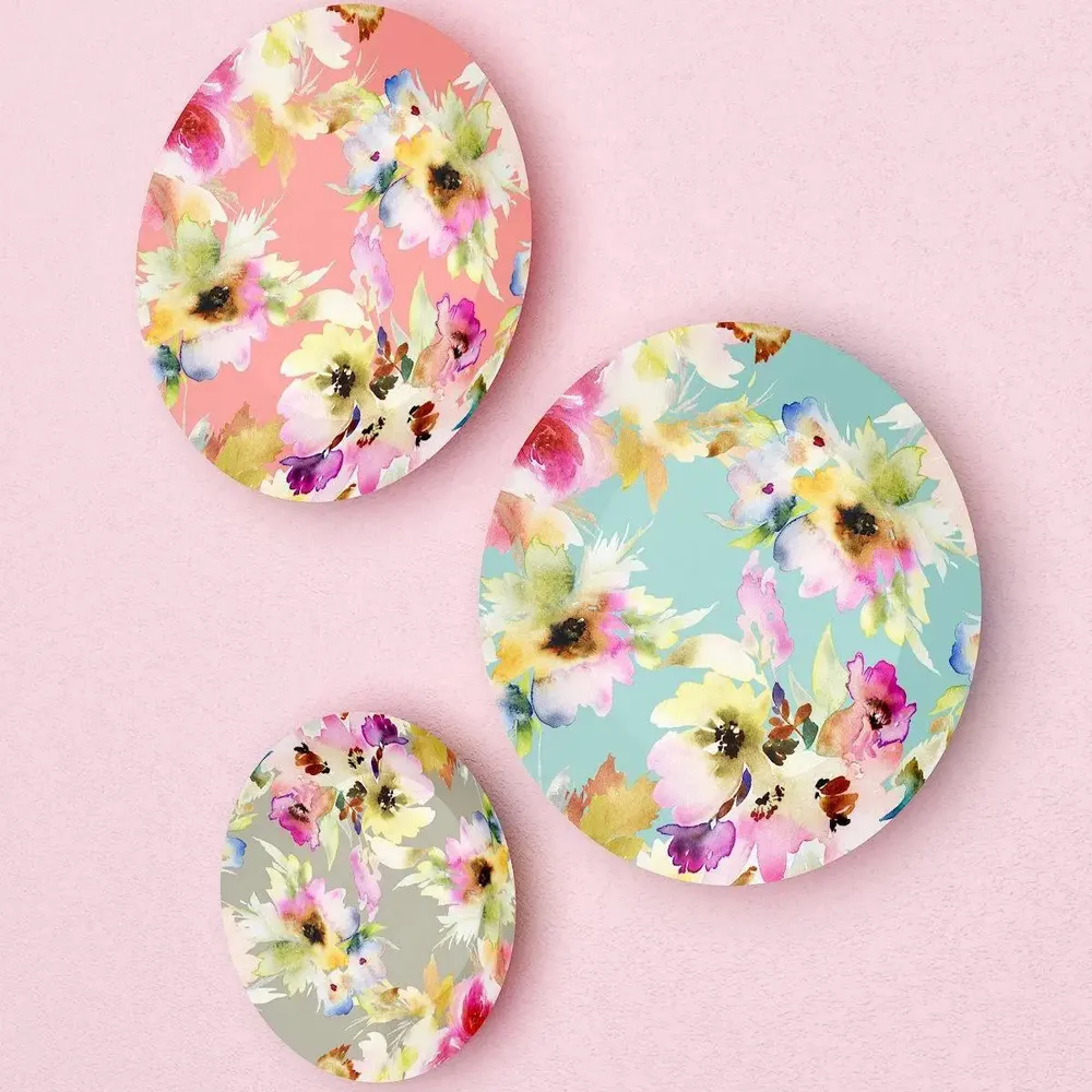 Luxury Floral Design Ceramic Wall Plates, Wall Hanging Plate Set