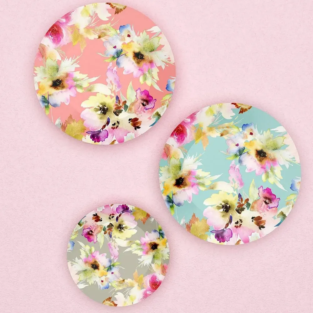 Luxury Floral Design Ceramic Wall Plates, Wall Hanging Plate Set