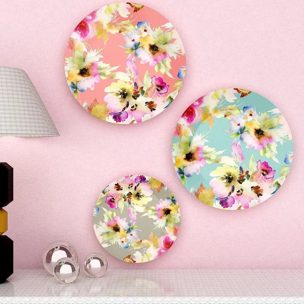 Luxury Floral Design Ceramic Wall Plates, Wall Hanging Plate Set