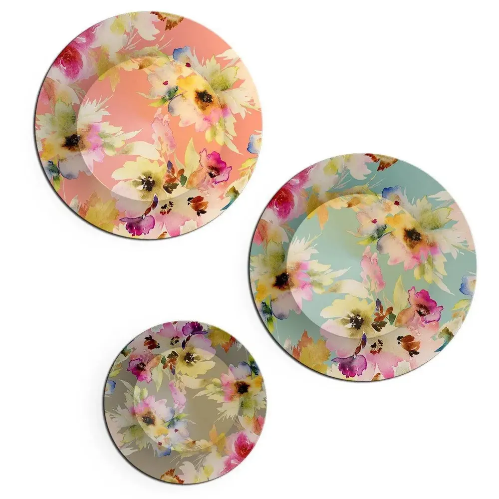 Luxury Floral Design Ceramic Wall Plates, Wall Hanging Plate Set