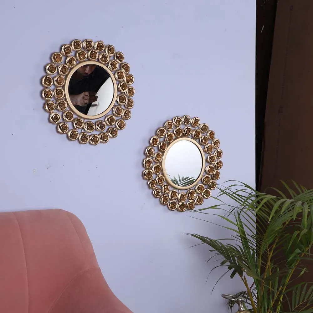 Luxury Golden Floral Edge Decorative Mirror Wall Decor Set Of 2