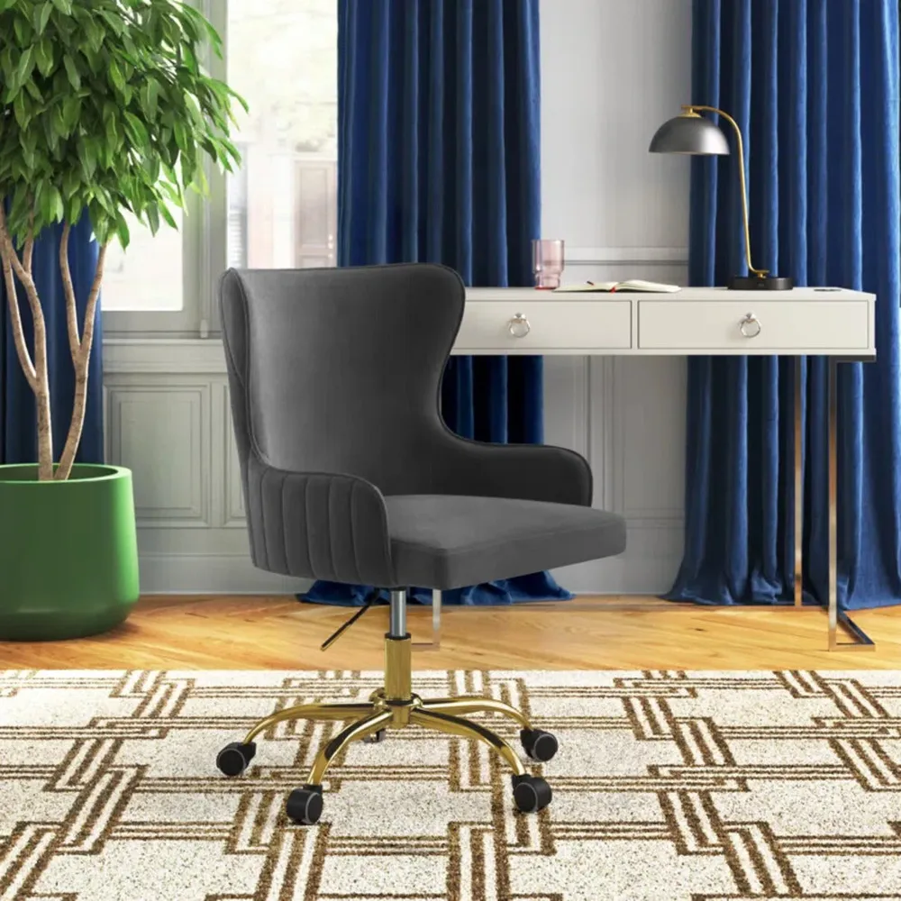 Luxury Grey Velvet Armchair With Golden Base Single Piece