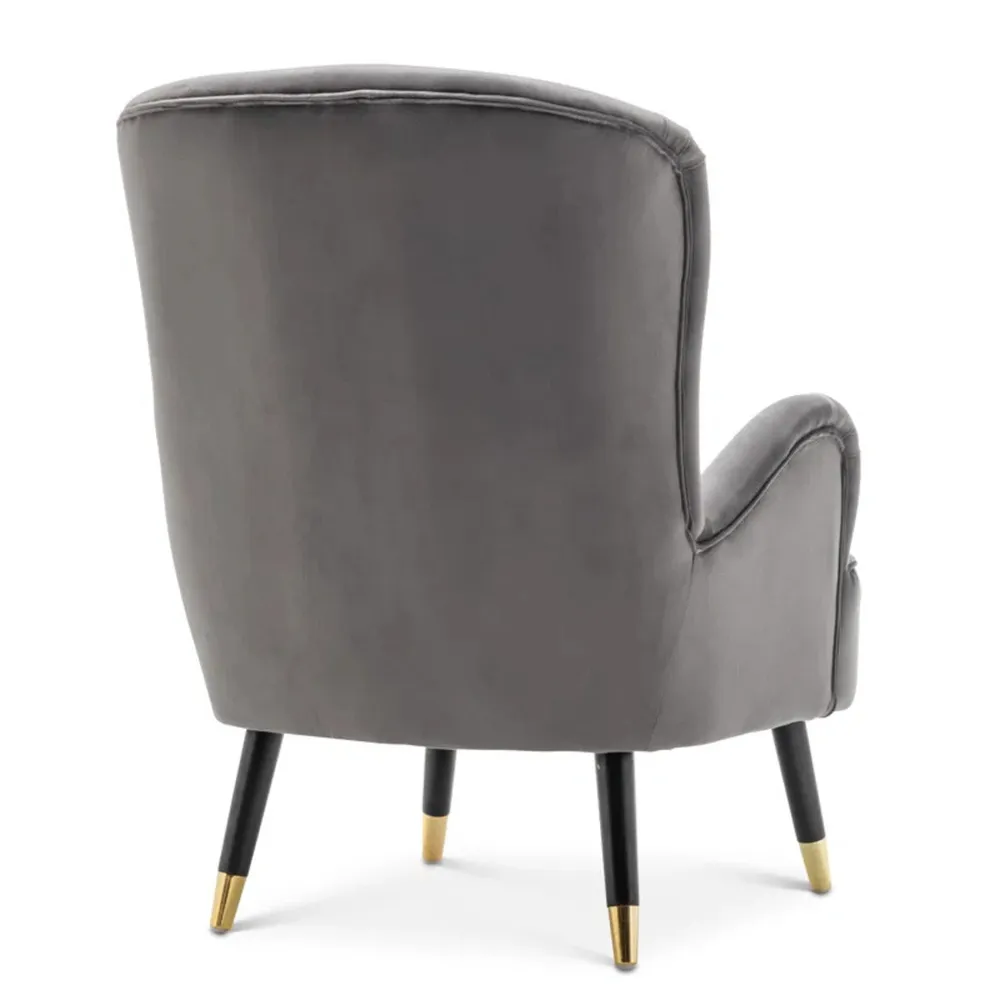 Luxury Grey Velvet Lounge Chair With Ottoman