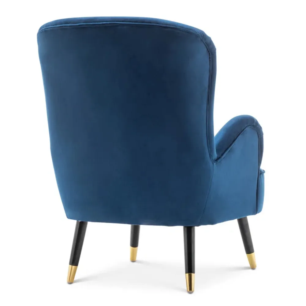 Luxury Navy Blue Velvet Lounge Chair With Ottoman