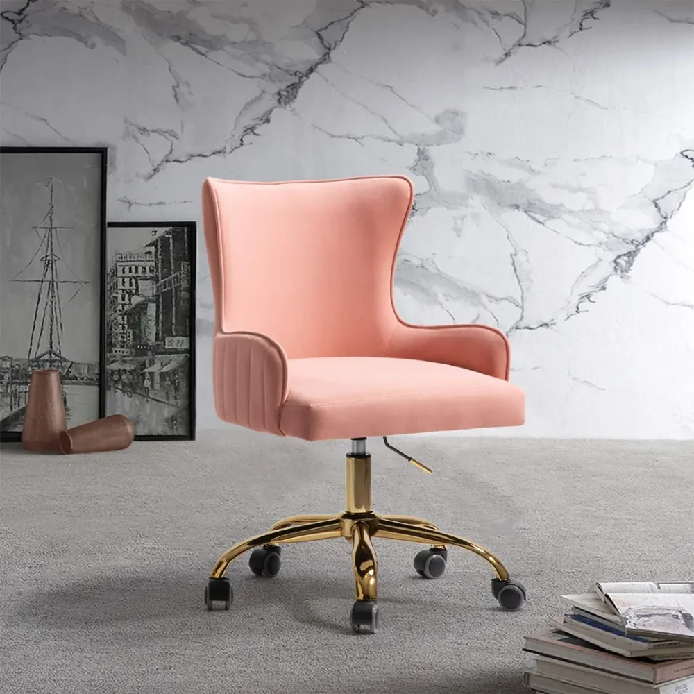 Luxury Pink Velvet Armchair With Golden Base Single