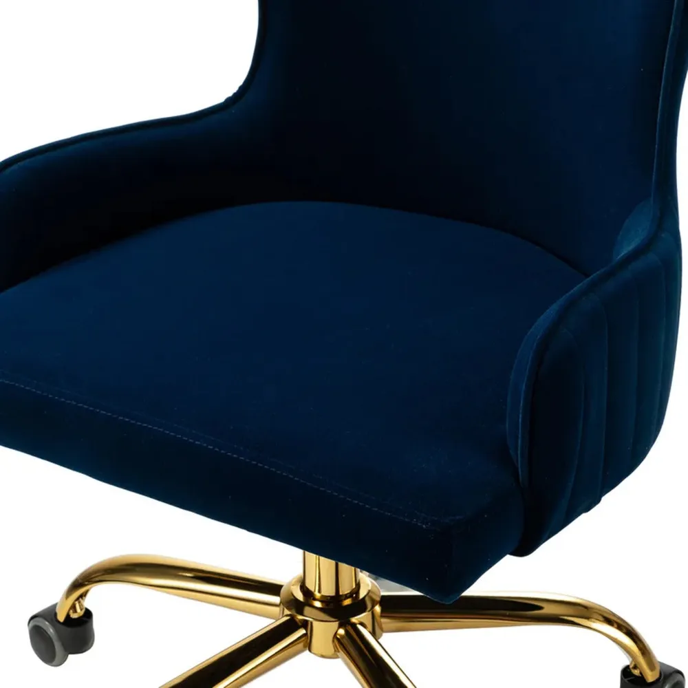 Luxury Royal Blue Velvet Armchair With Golden Base Single Piece