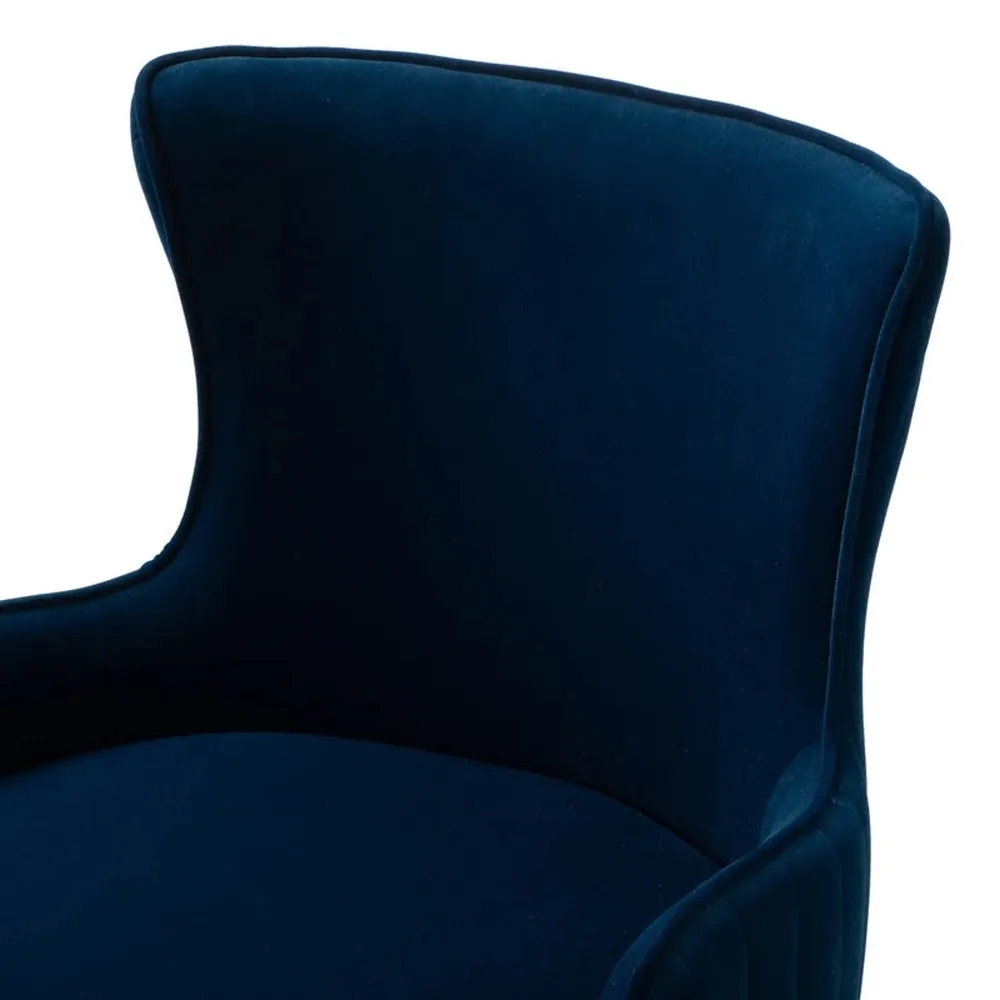 Luxury Royal Blue Velvet Armchair With Golden Base Single Piece