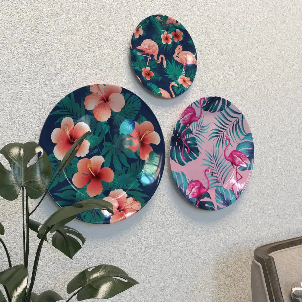 Luxury Wall Plates Flamingos Art Pattern Design, Wall Hanging.