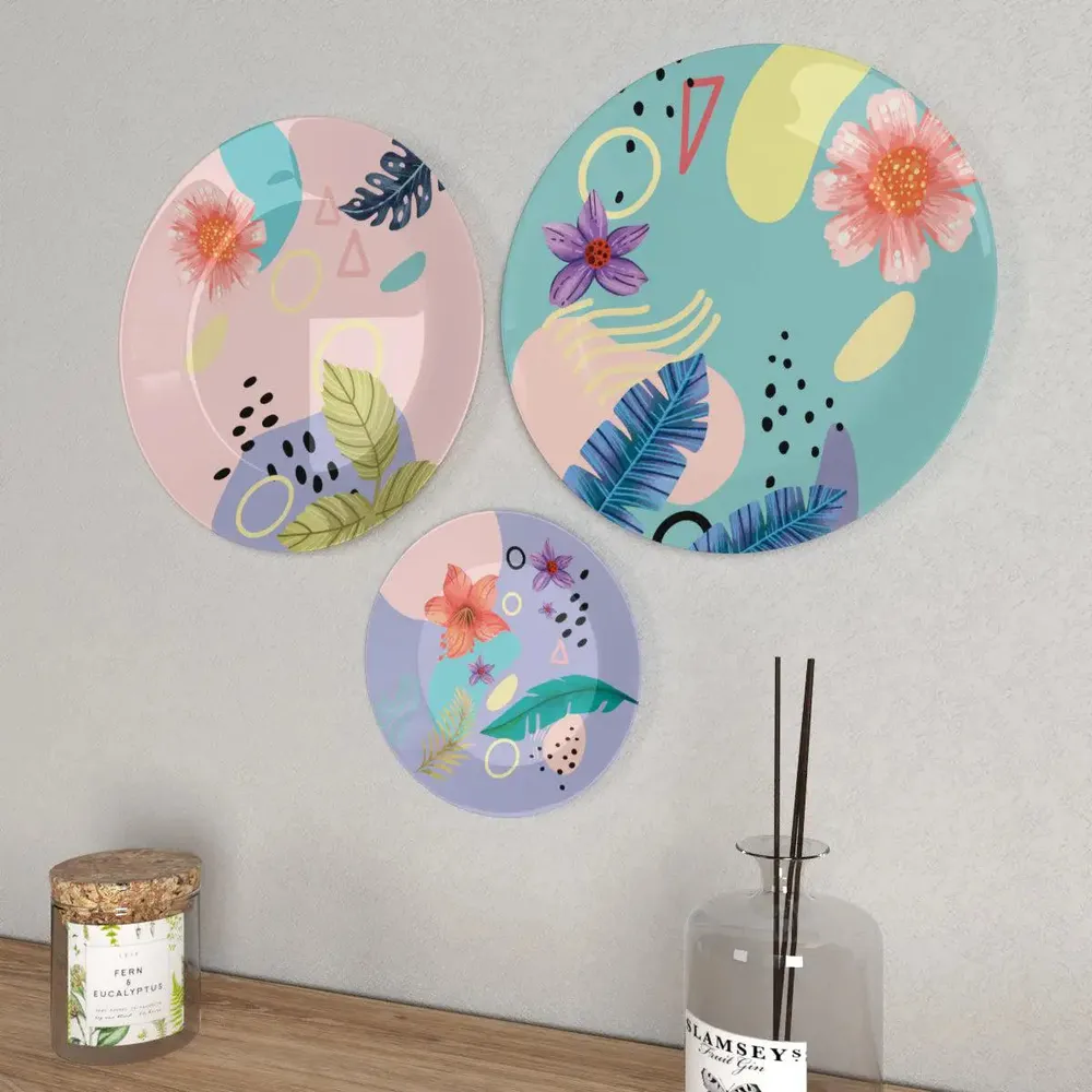 Luxury Wall Plates With Abstract Floral Art Pattern' Ceramic Wall Hanging Plates.