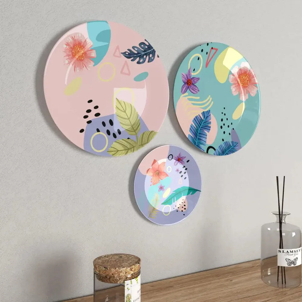 Luxury Wall Plates With Abstract Floral Art Pattern' Ceramic Wall Hanging Plates.