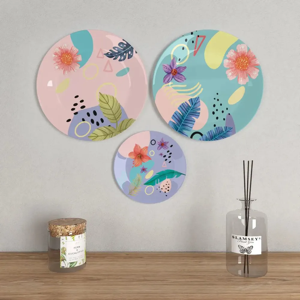 Luxury Wall Plates With Abstract Floral Art Pattern' Ceramic Wall Hanging Plates.