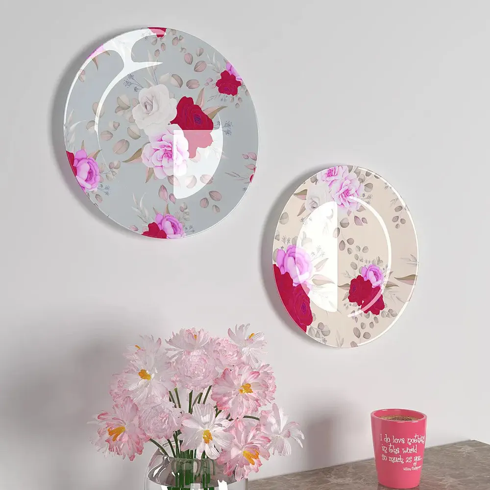 Luxury Wall Plates With Beautiful Rose Flower Pattern Art' Ceramic Plate Wall Hanging.
