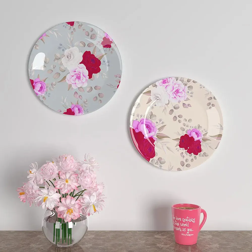 Luxury Wall Plates With Beautiful Rose Flower Pattern Art' Ceramic Plate Wall Hanging.