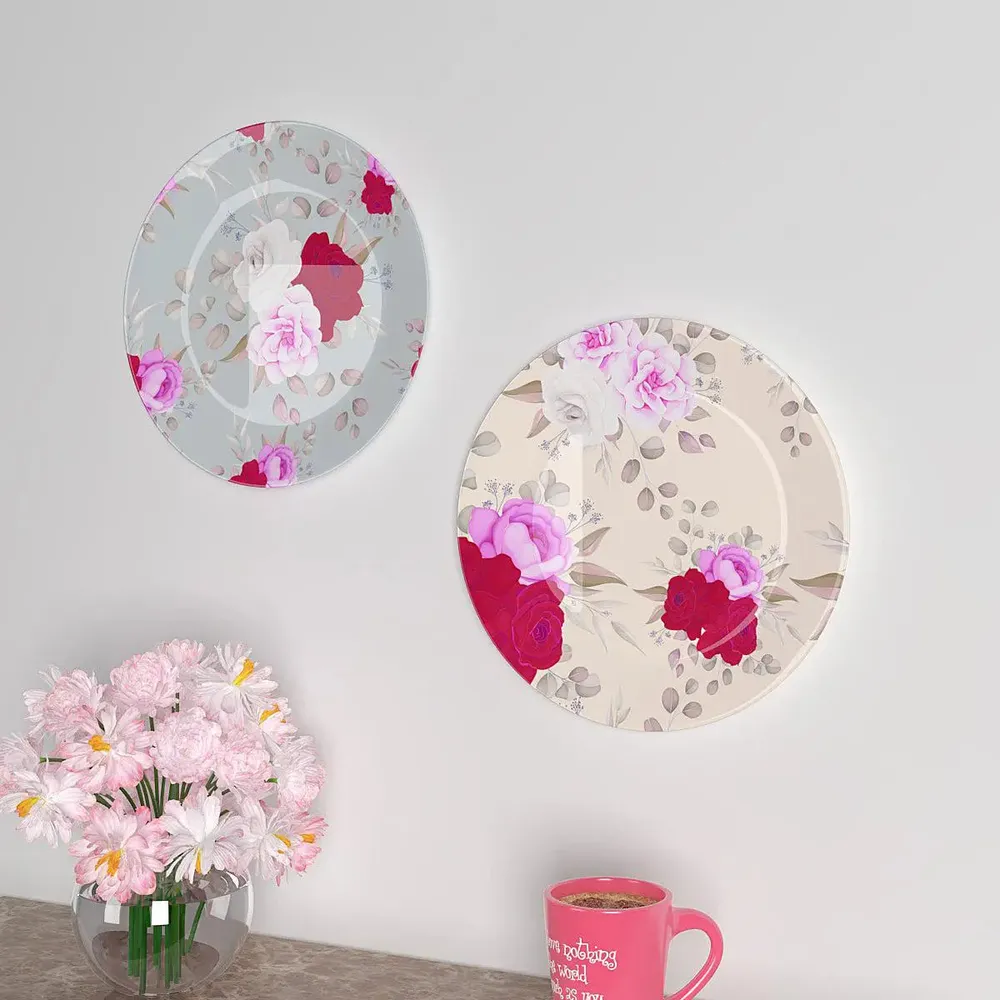 Luxury Wall Plates With Beautiful Rose Flower Pattern Art' Ceramic Plate Wall Hanging.