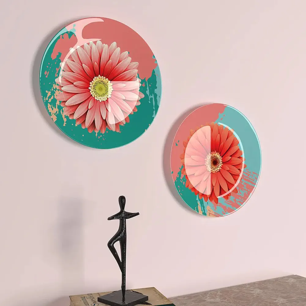 Luxury Wall Plates With Daisy Flower Art Round Shape Ceramic Plate, Wall Hanging.