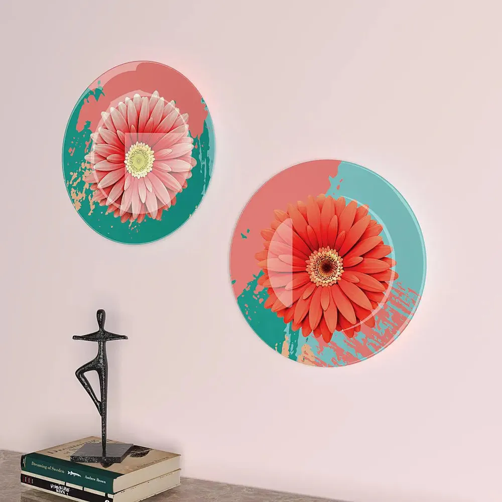 Luxury Wall Plates With Daisy Flower Art Round Shape Ceramic Plate, Wall Hanging.