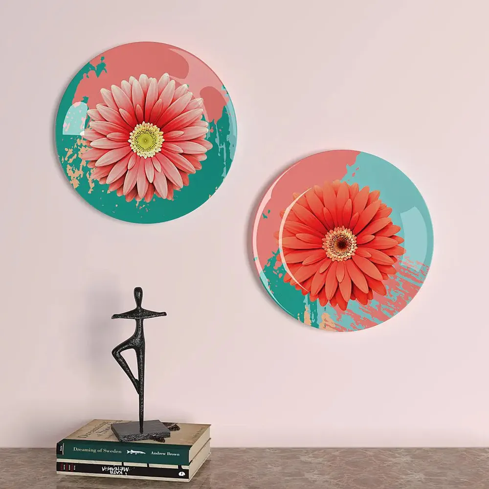 Luxury Wall Plates With Daisy Flower Art Round Shape Ceramic Plate, Wall Hanging.