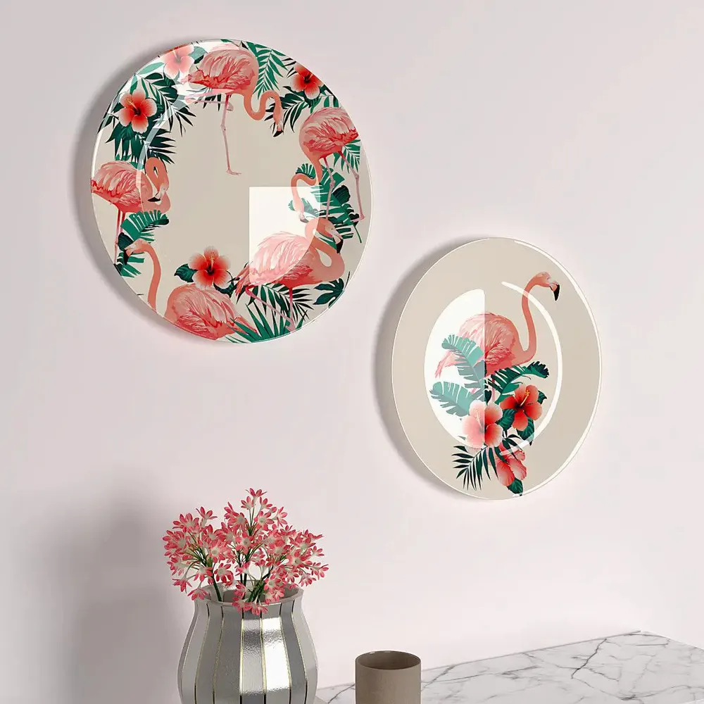 Luxury Wall Plates With Flamingo Flowers Pattern, Wall Hanging.