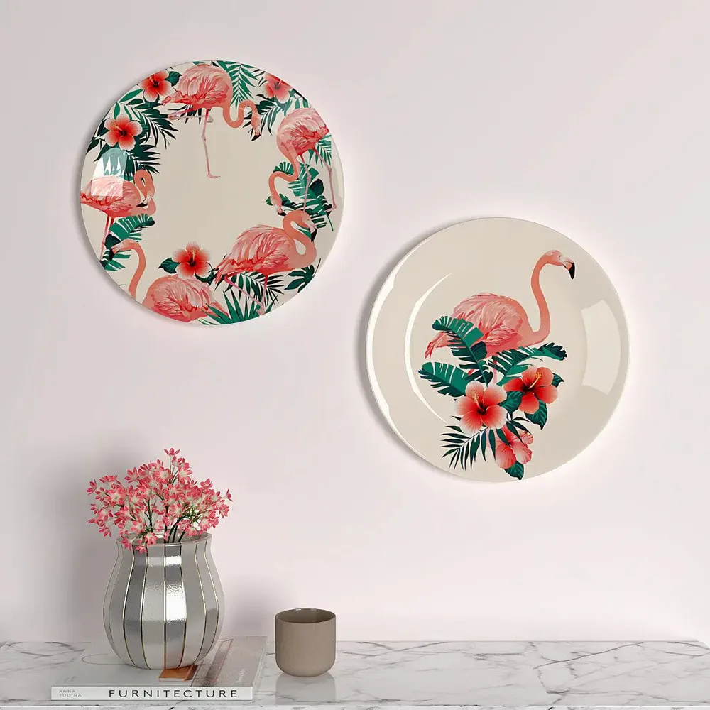 Luxury Wall Plates With Flamingo Flowers Pattern, Wall Hanging.