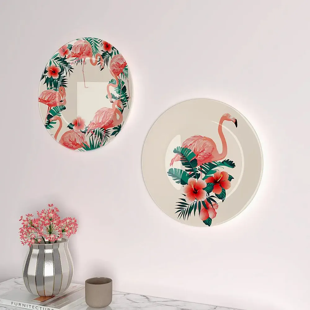 Luxury Wall Plates With Flamingo Flowers Pattern, Wall Hanging.