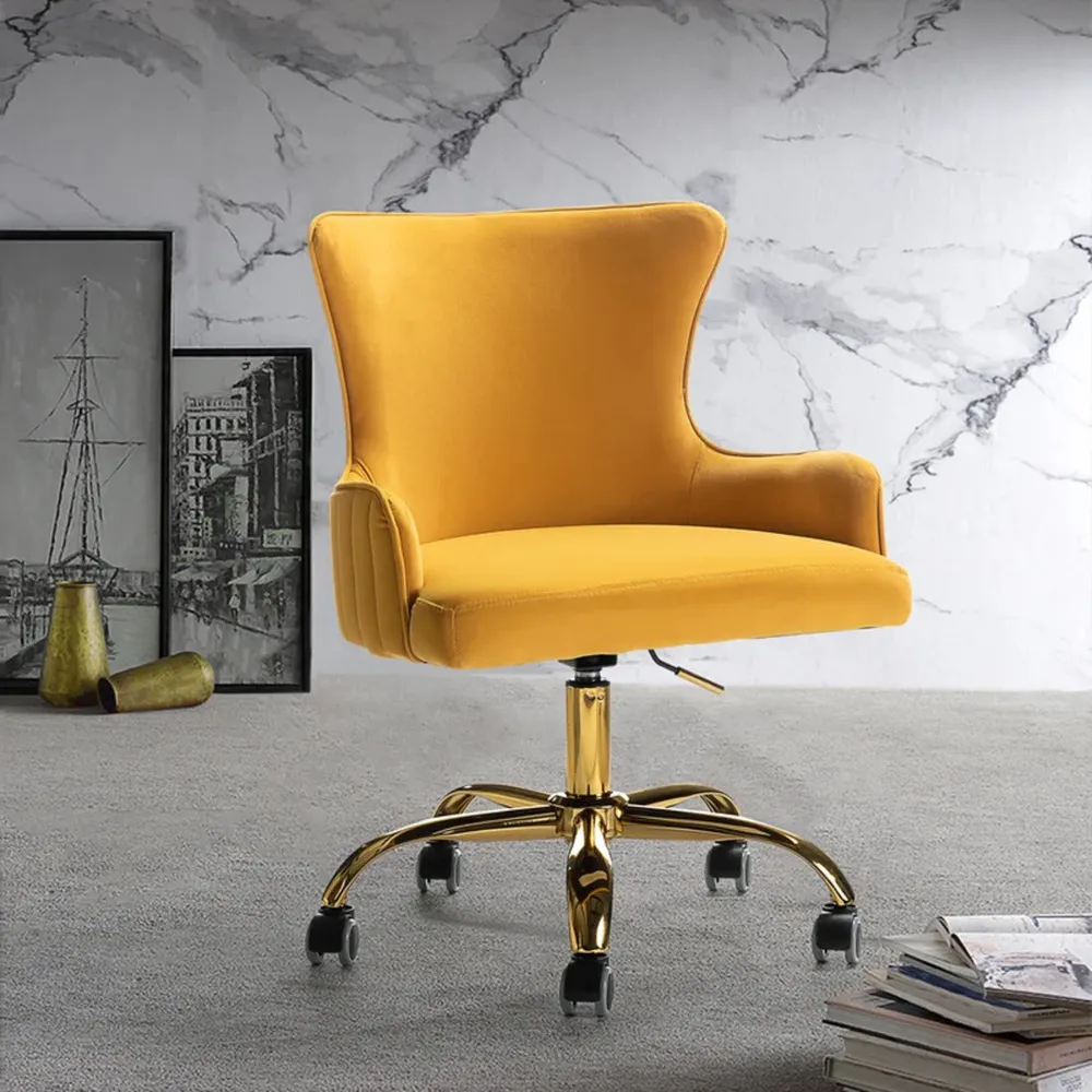 Luxury Yellow Velvet Armchair With Golden Base Single Piece