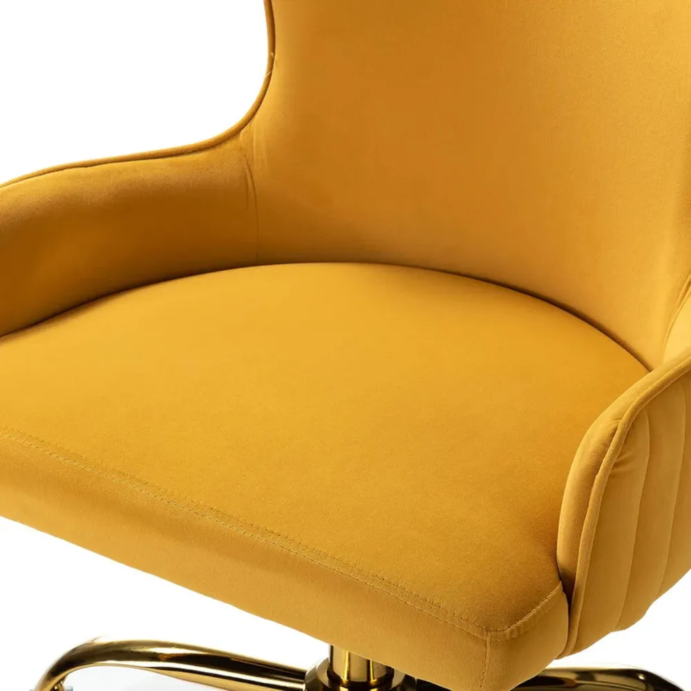 Luxury Yellow Velvet Armchair With Golden Base Single Piece
