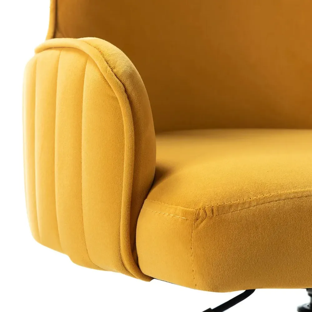 Luxury Yellow Velvet Armchair With Golden Base Single Piece