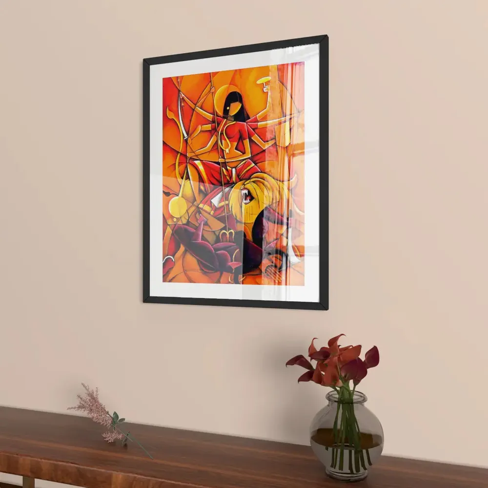 Maa Durga Modern Art Framed Wall Painting A4