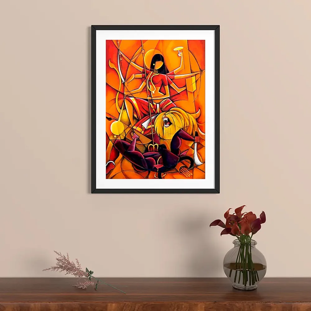 Maa Durga Modern Art Framed Wall Painting A4