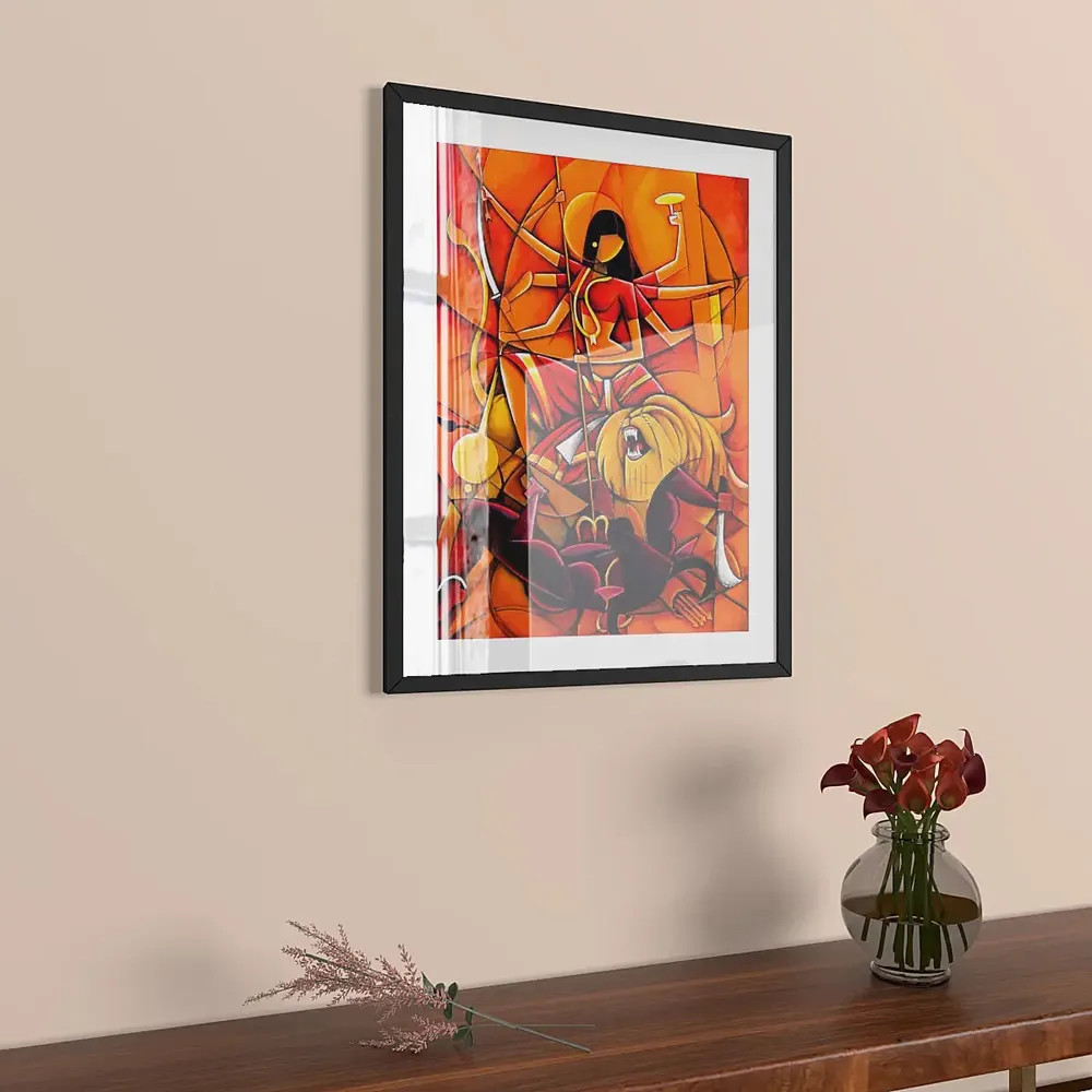 Maa Durga Modern Art Framed Wall Painting A4