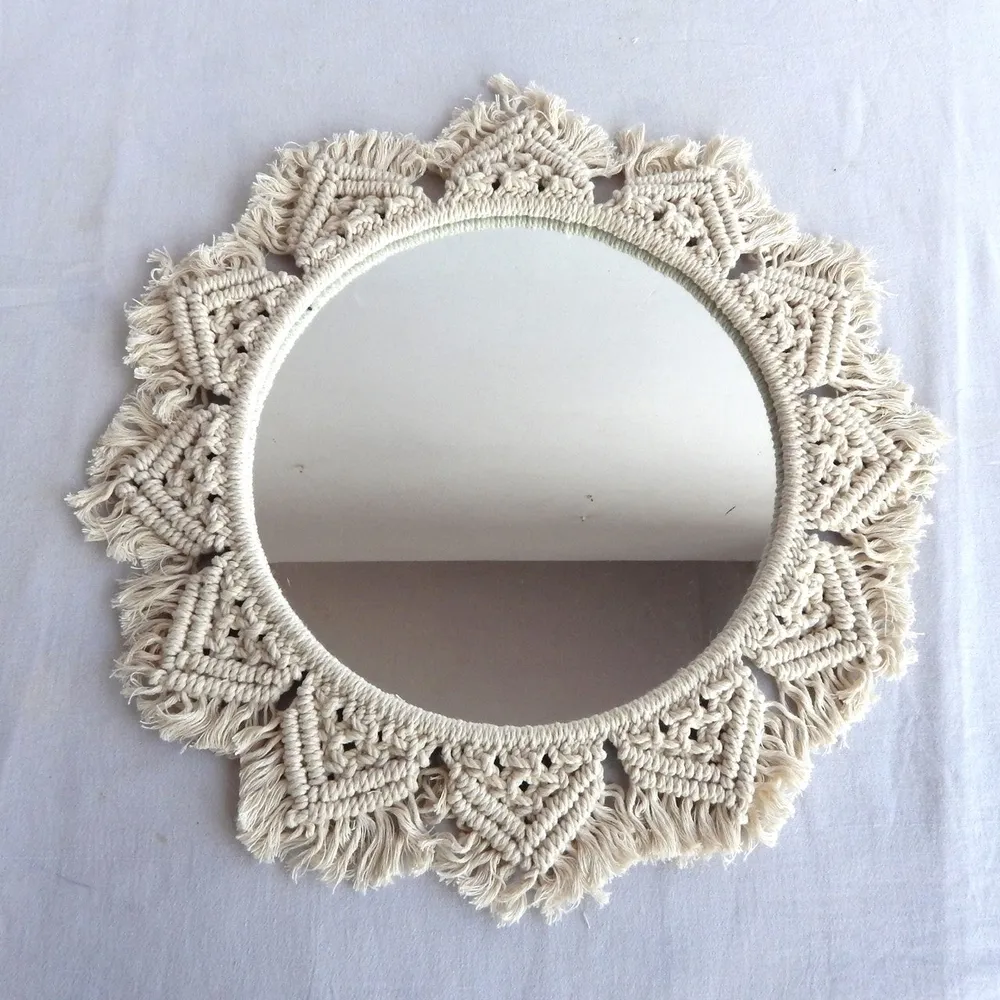 Macrame Fringed Handwoven Designer Boho Round Mirror