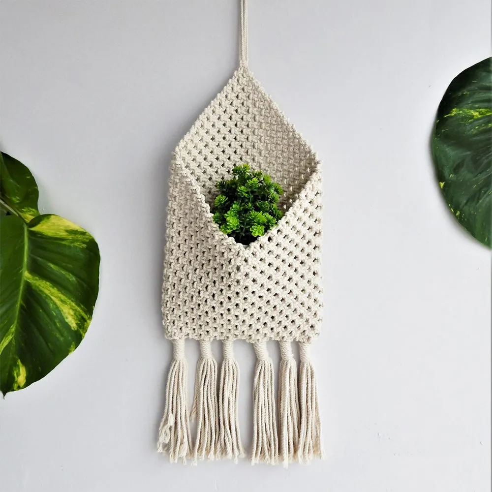 Macrame White Boho Wall Holder