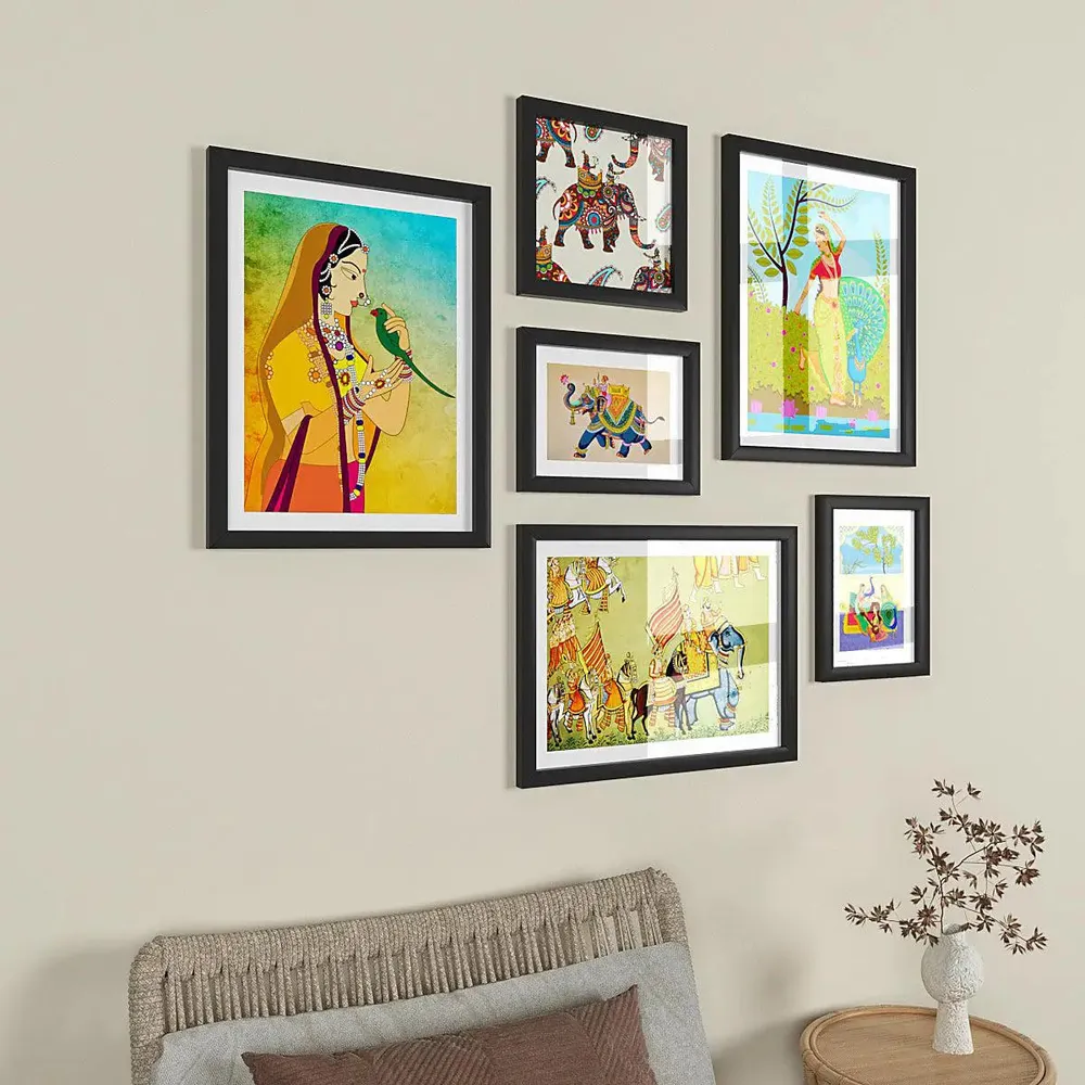 Madhubani Art Collage Picture Wall Frame Set of 6