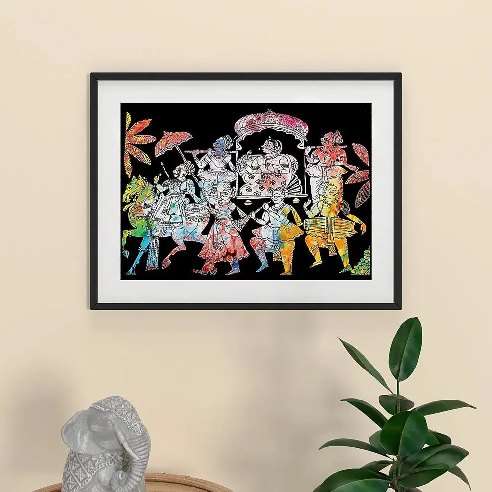 Madhubani Folk Art / Black Color Frame / Break Resistant Clear Acrylic Glass