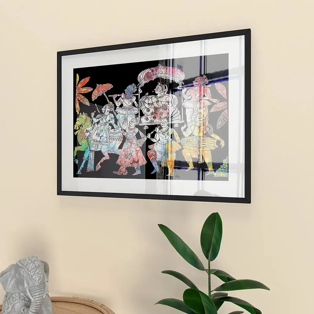 Madhubani Folk Art / Black Color Frame / Break Resistant Clear Acrylic Glass