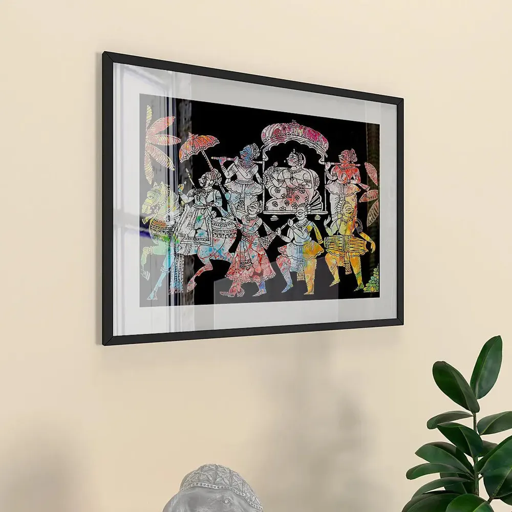 Madhubani Folk Art / Black Color Frame / Break Resistant Clear Acrylic Glass