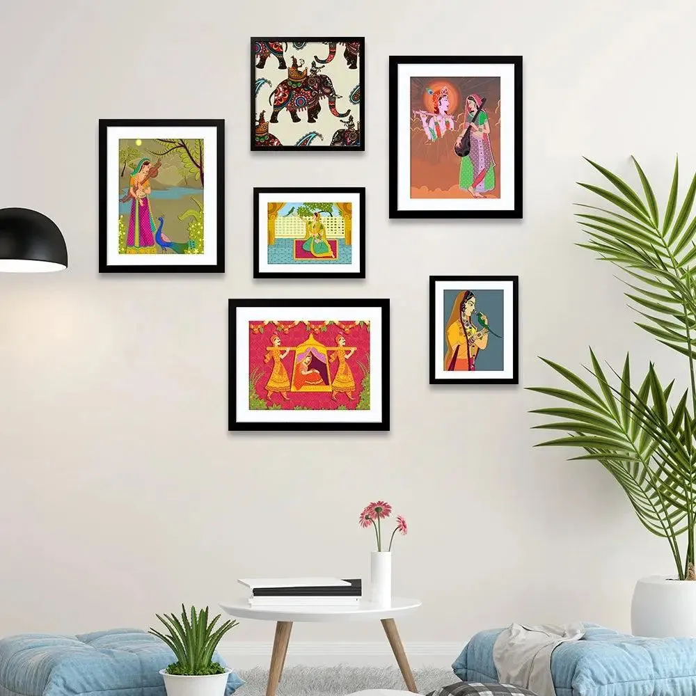 Madhubani Folk Art Collage Picture Wall Frame Set of 6