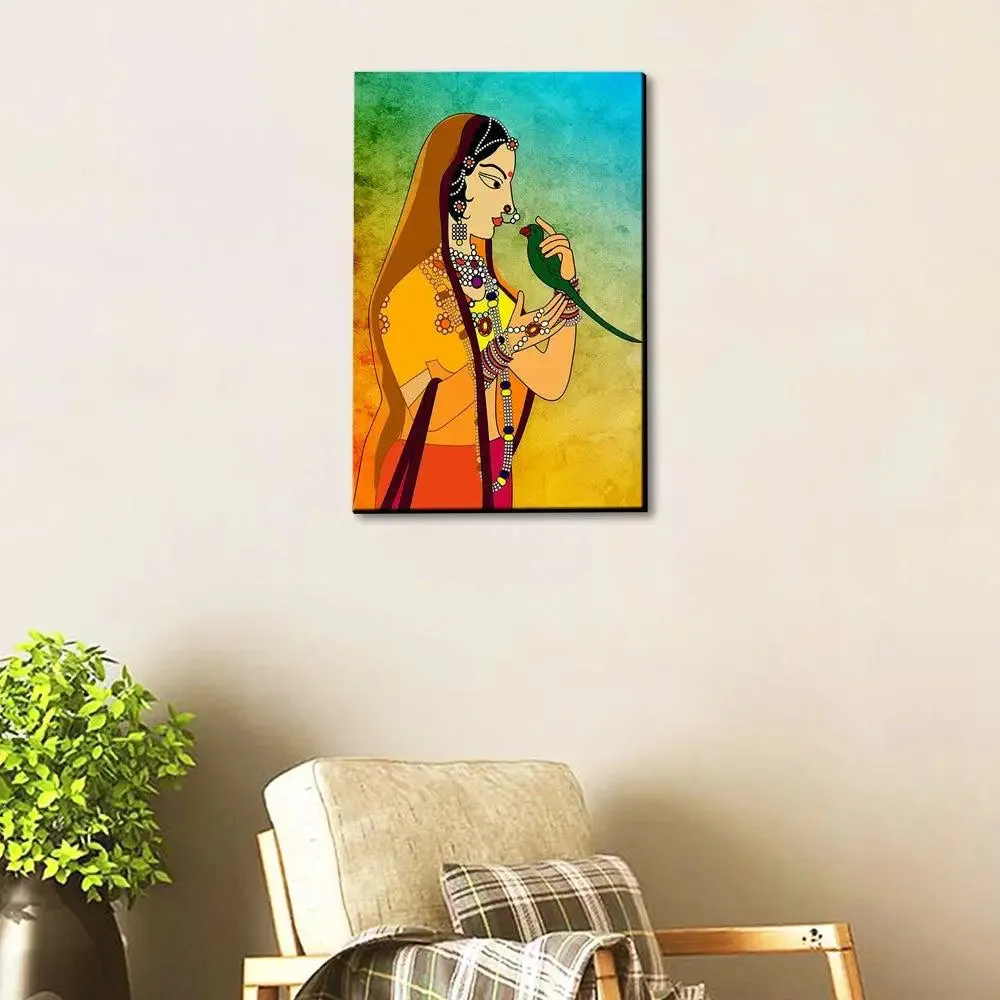 Madhubani Painting / Canvas Print Stretched on Wood Bars 61 x 41cm