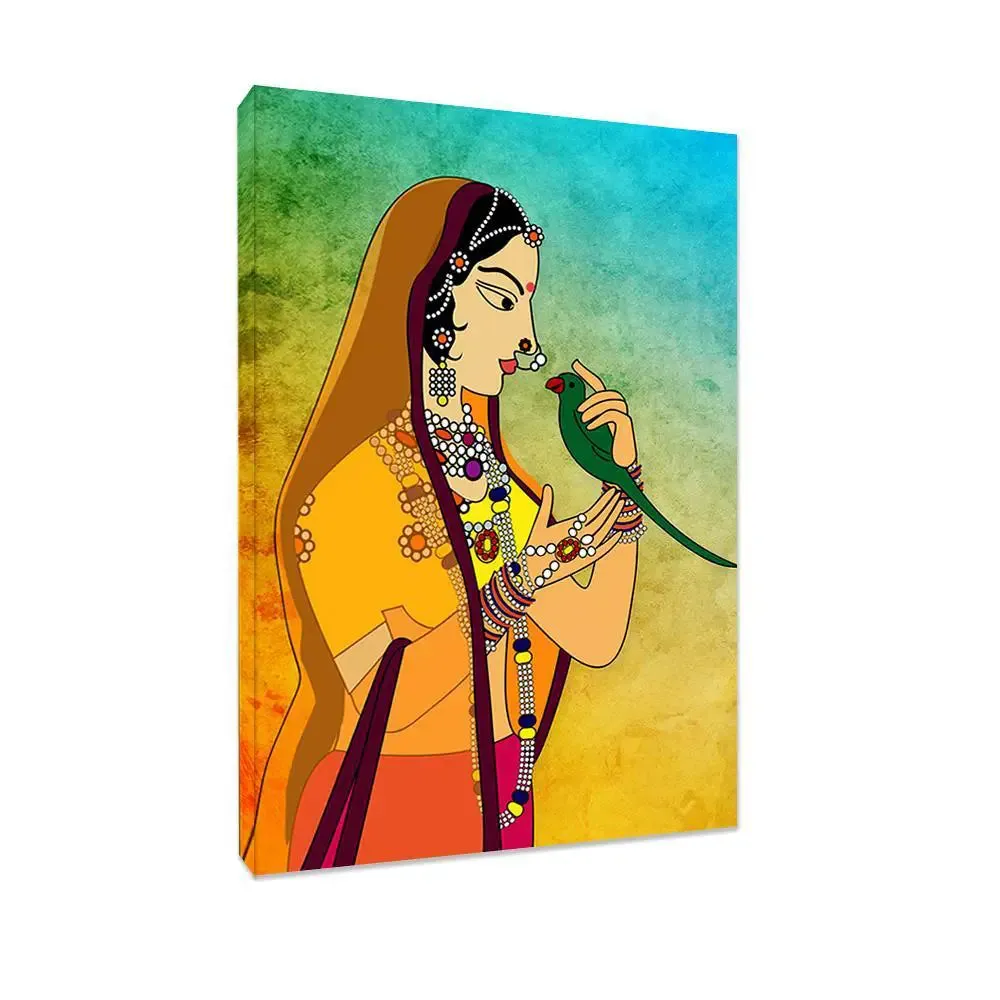 Madhubani Painting / Canvas Print Stretched on Wood Bars 61 x 41cm