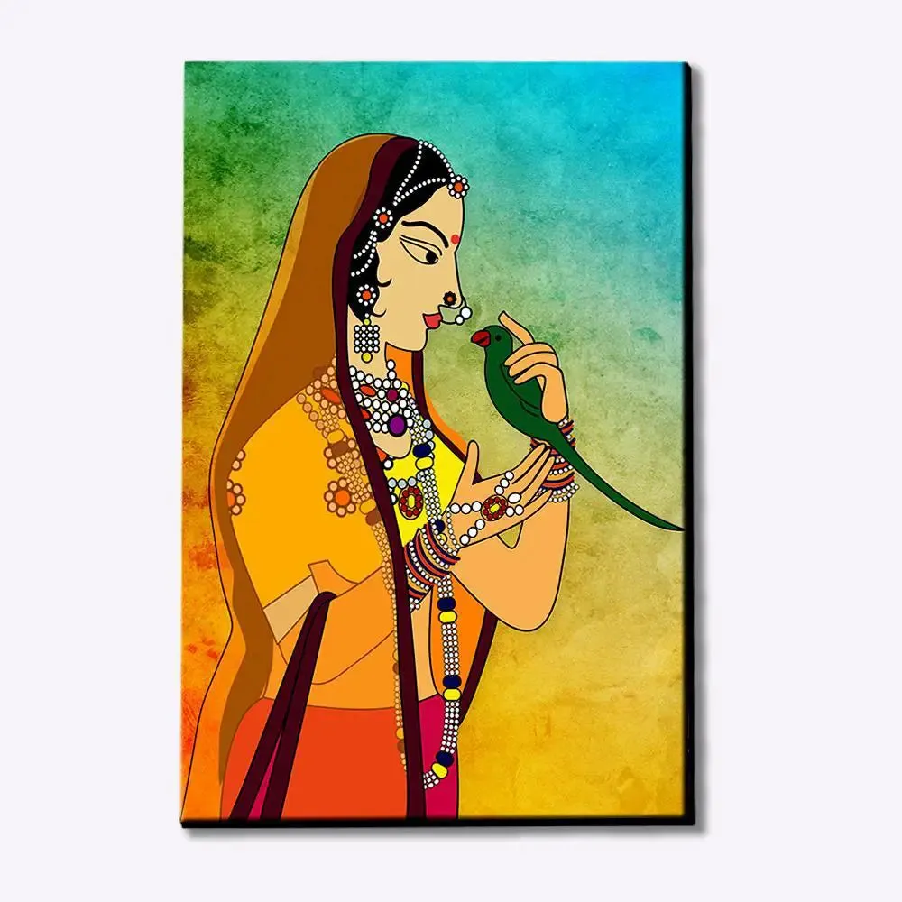 Madhubani Painting / Canvas Print Stretched on Wood Bars 61 x 41cm