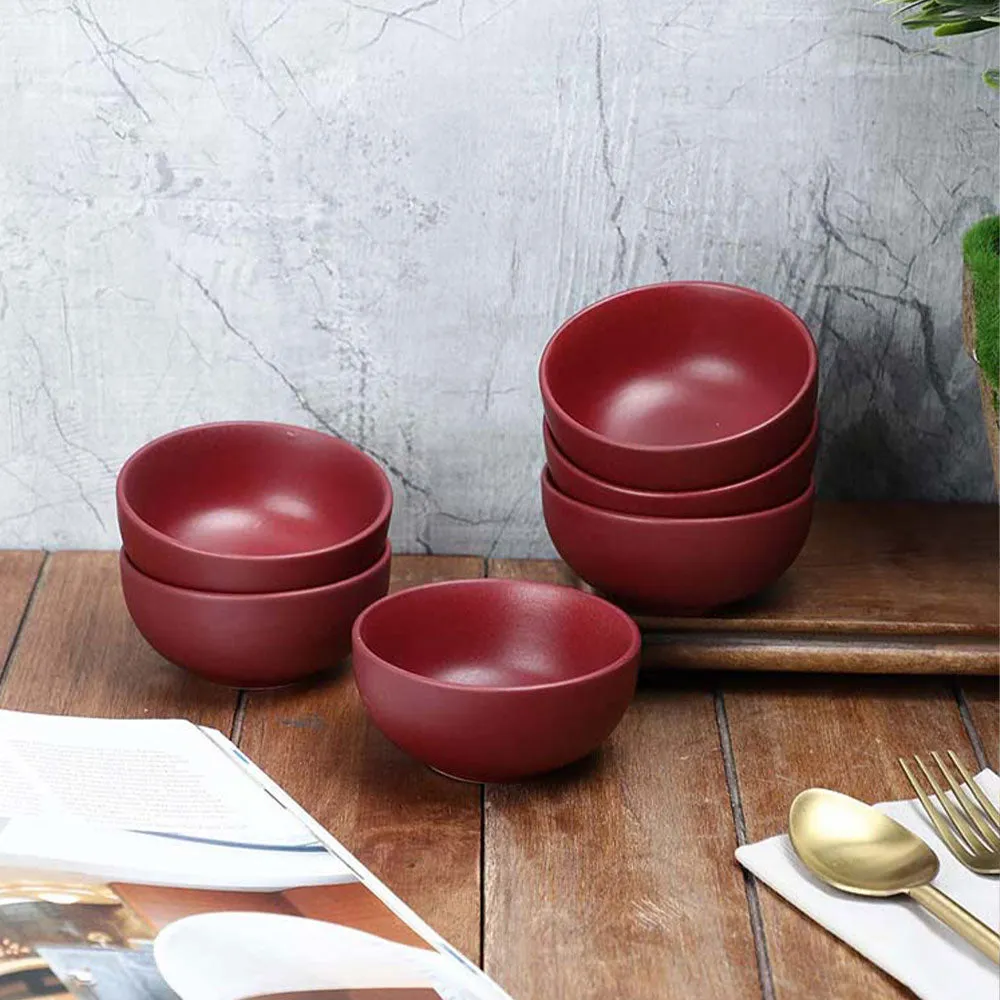 Magenta Matte Finish Ceramic Bowls Set Of 6