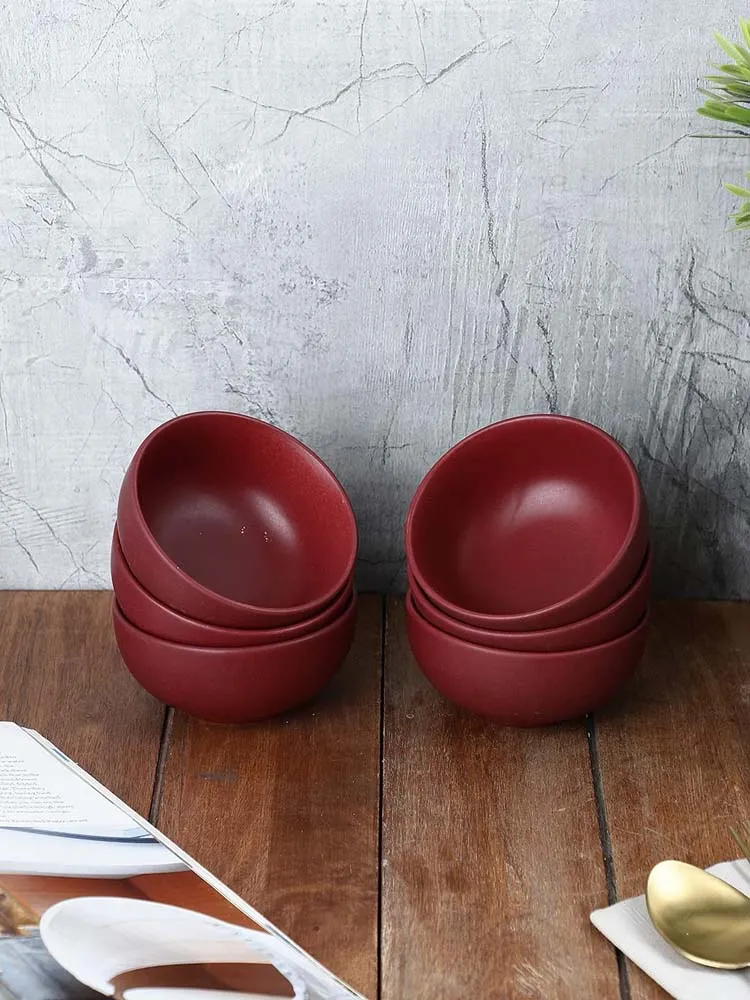Magenta Matte Finish Ceramic Bowls Set Of 6