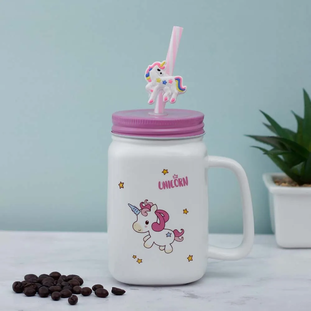 Magical Stars &amp; Unicorn Ceramic Mason Jar