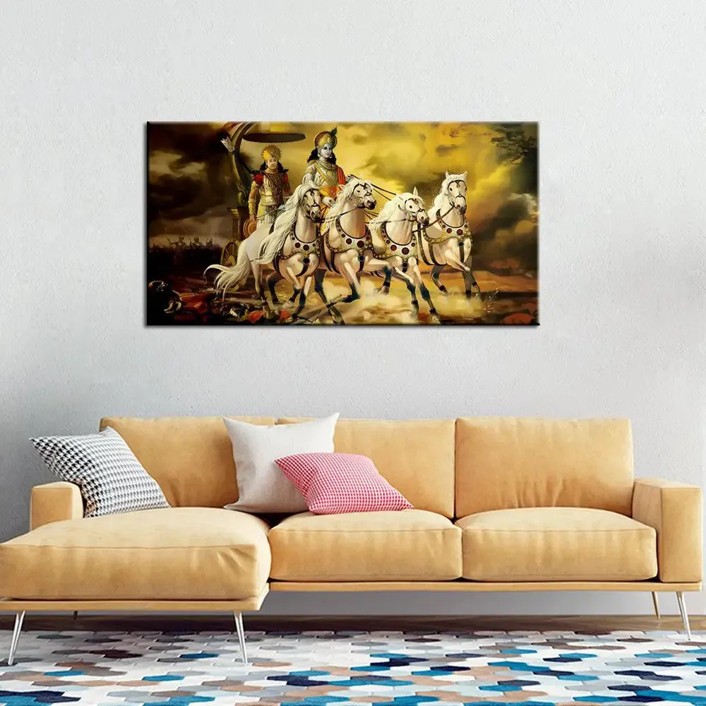 Mahabharata Shri Krishna and Arjun Canvas and  Wall Painting With Frame